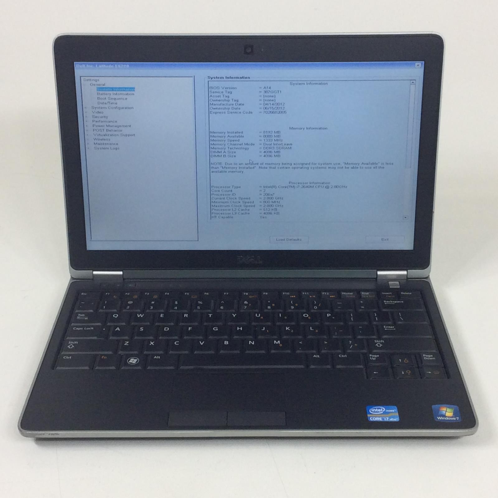 DELL LATITUDE E6220 Intel Core I7 2640M 2 80GHz 100GB SSD 8GB RAM