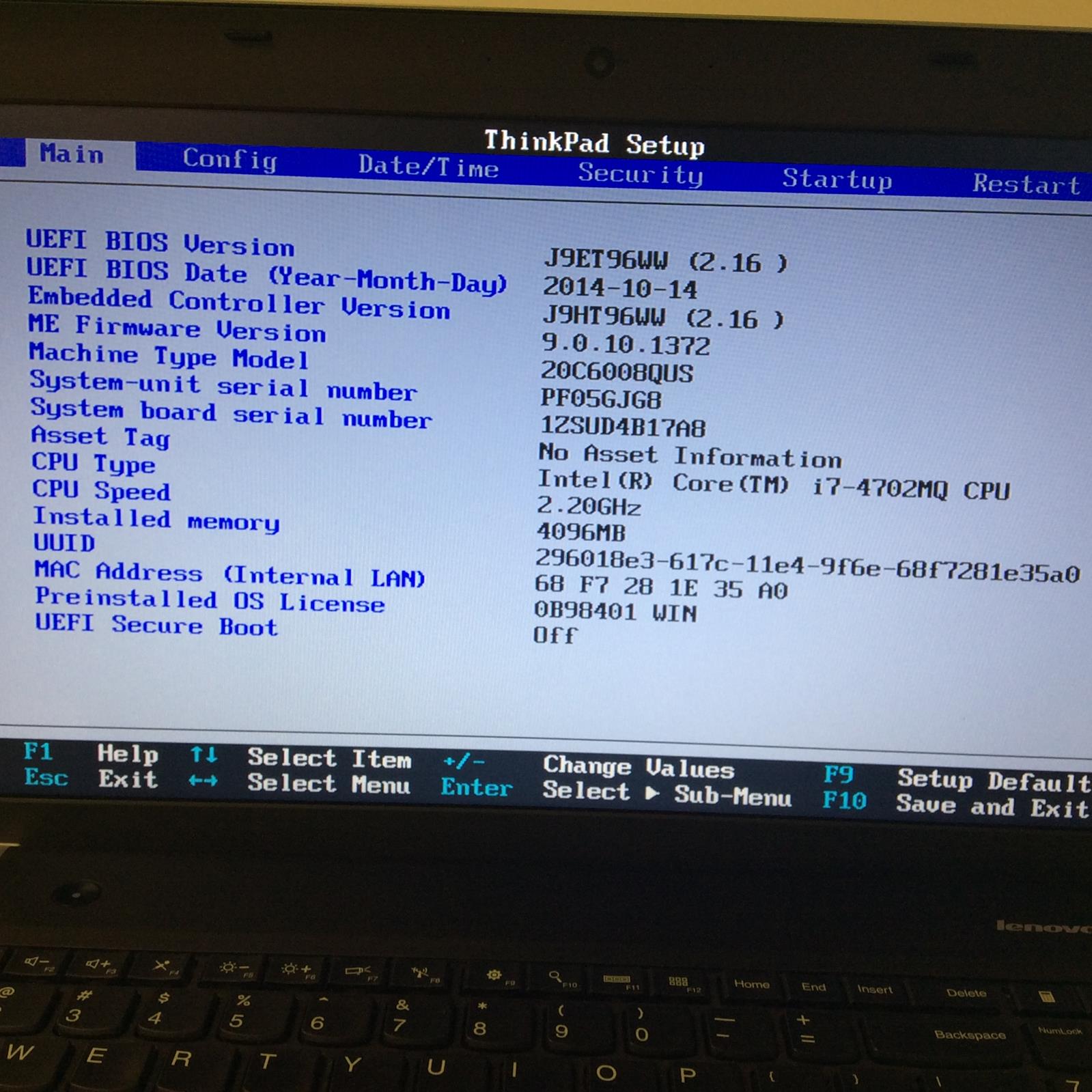 LENOVO THINKPAD E540 Intel Core i7-4702MQ 2.20GHz 160GB SSD 4GB - Boot